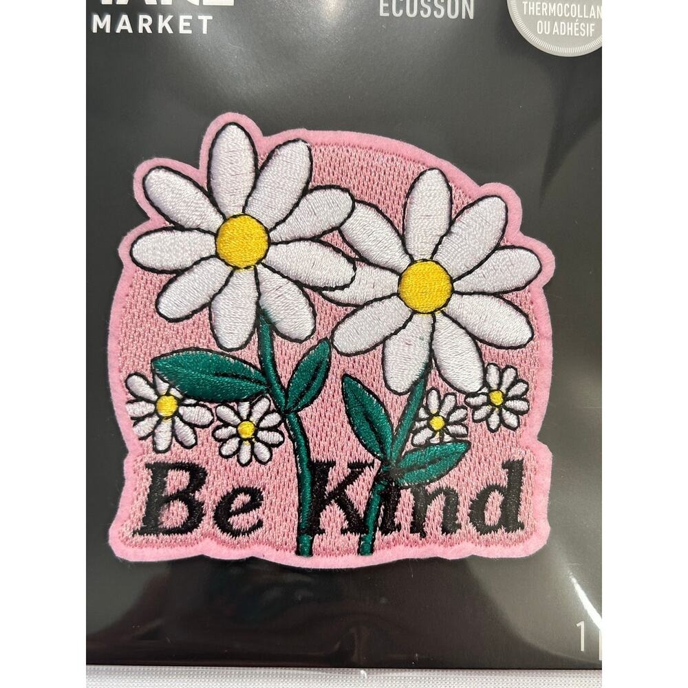 Embroidered Be Kind Daisy Patch 2.5" Pink Floral Iron On NWT